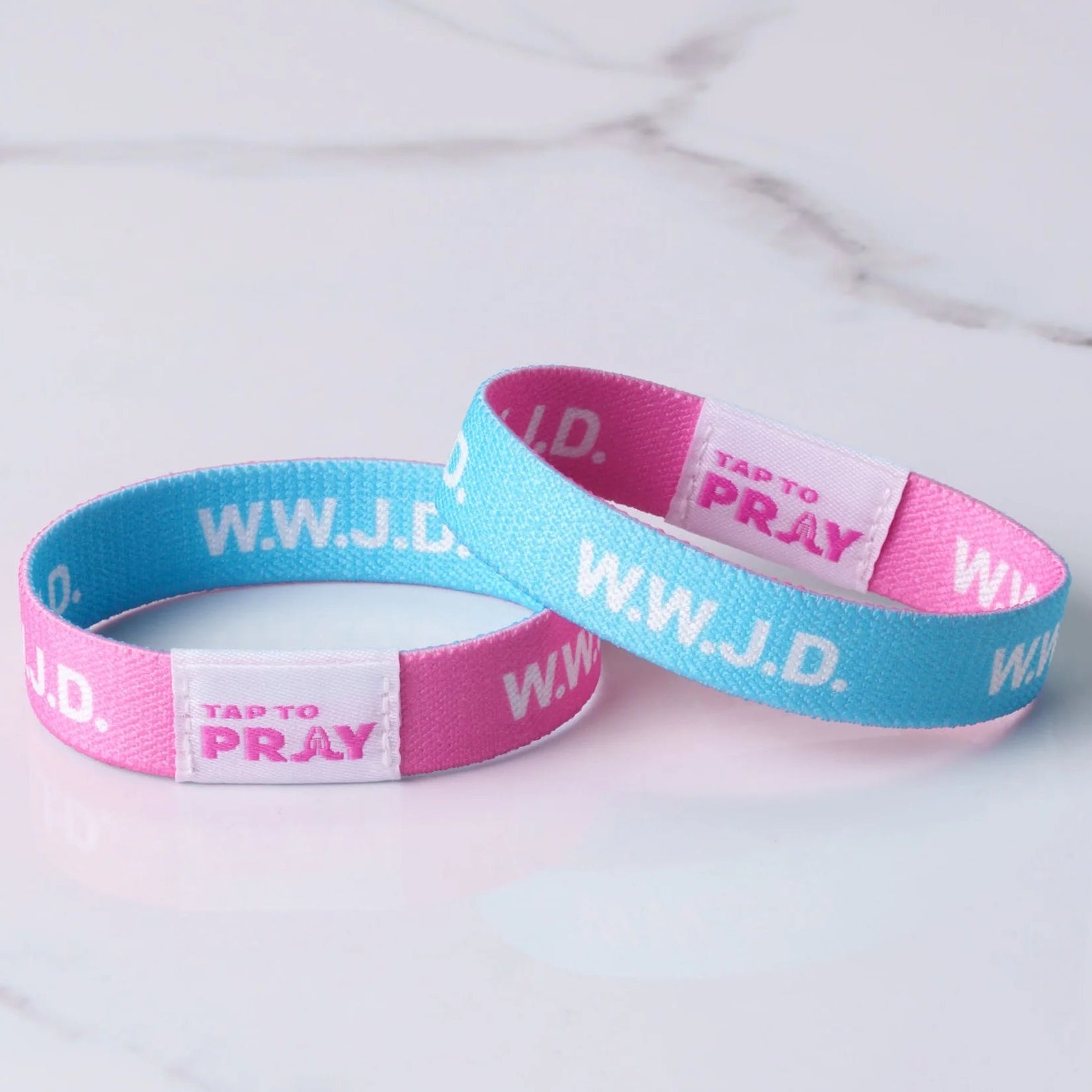 Bracelet-Tap To Pray-Blue & Pink-WWJD