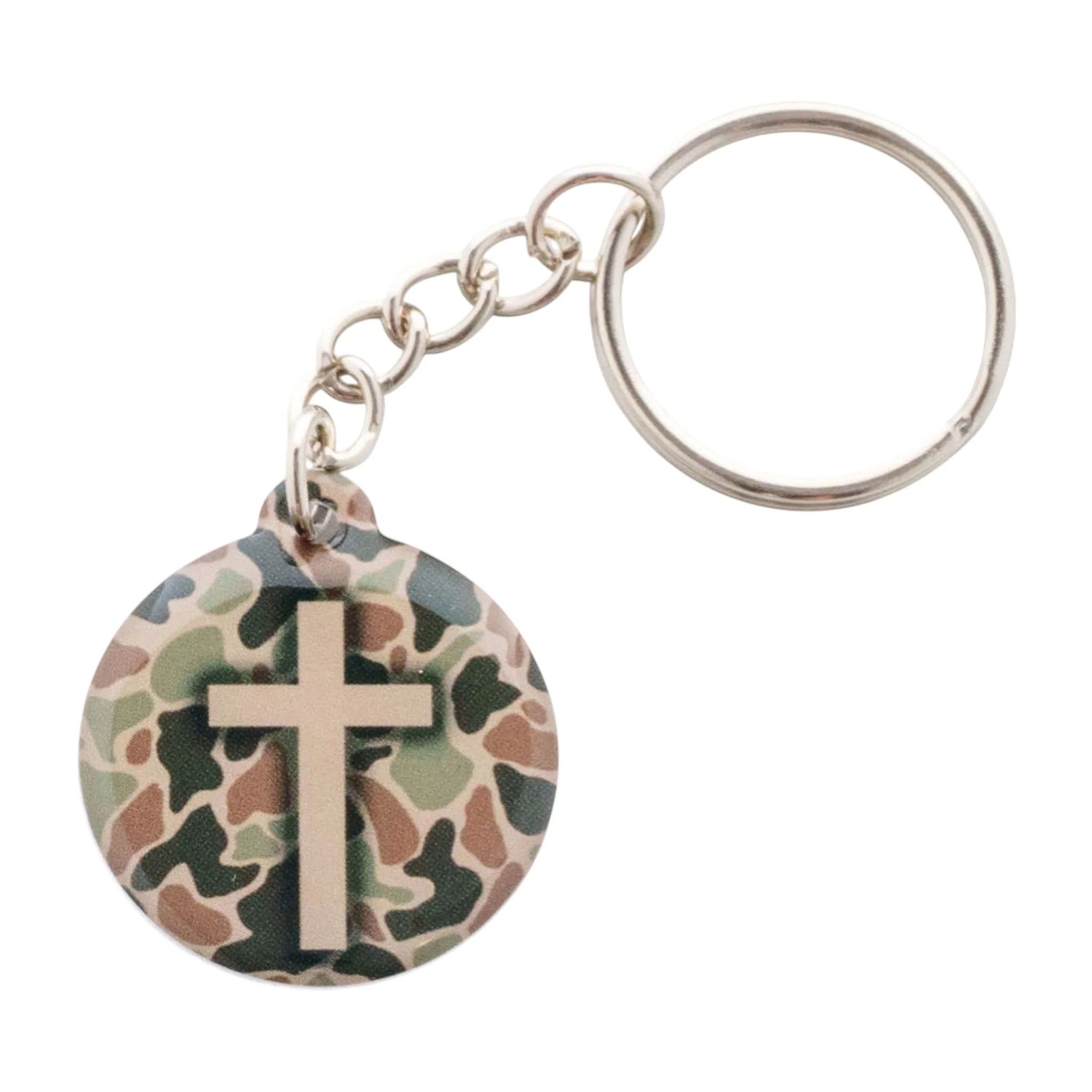 Keychain-Tap To Pray-Acrylic-River Rock Camo-Cross
