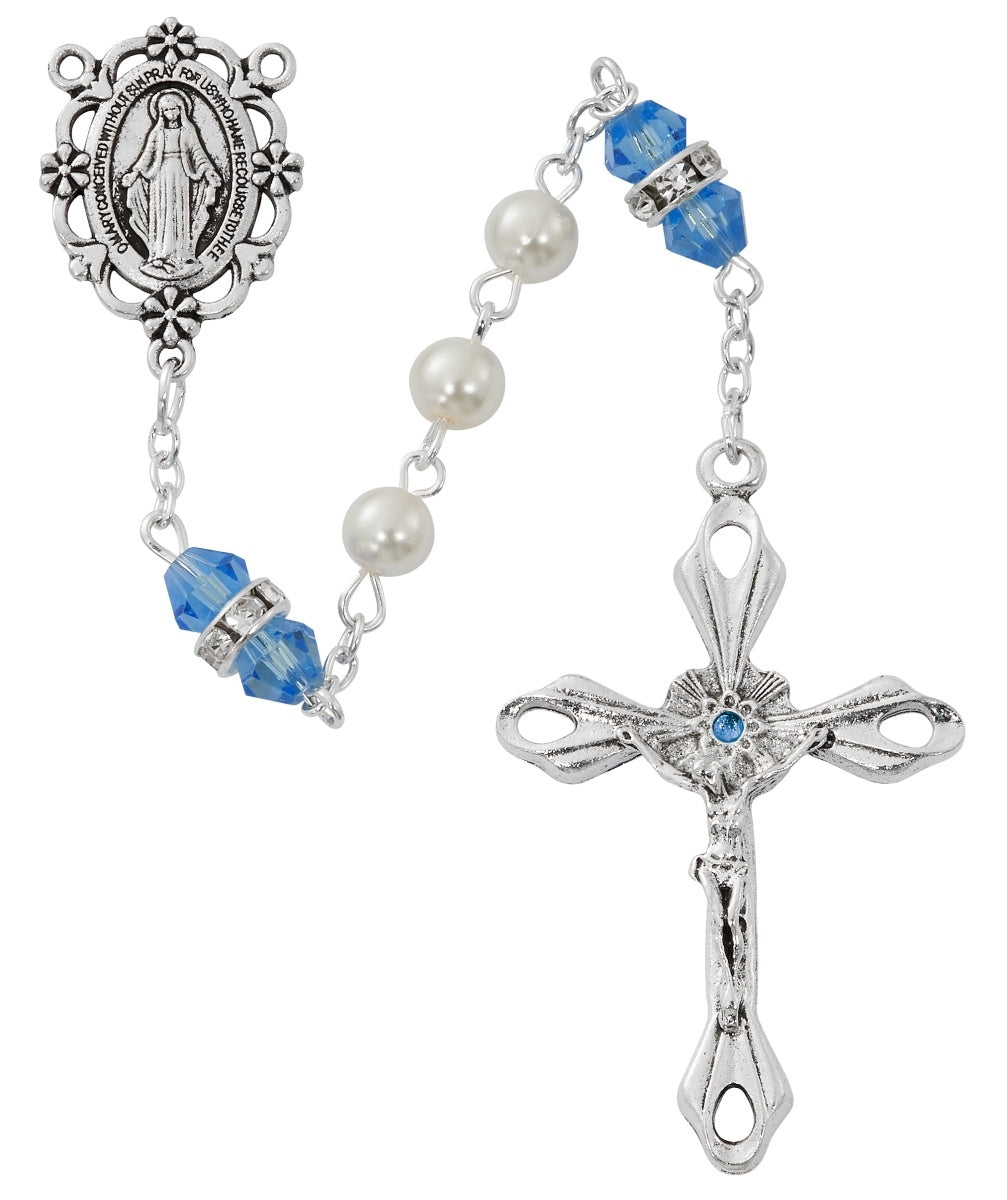 Rosary/Lt Blue/Zircon/Dec/Pearl/6mm
