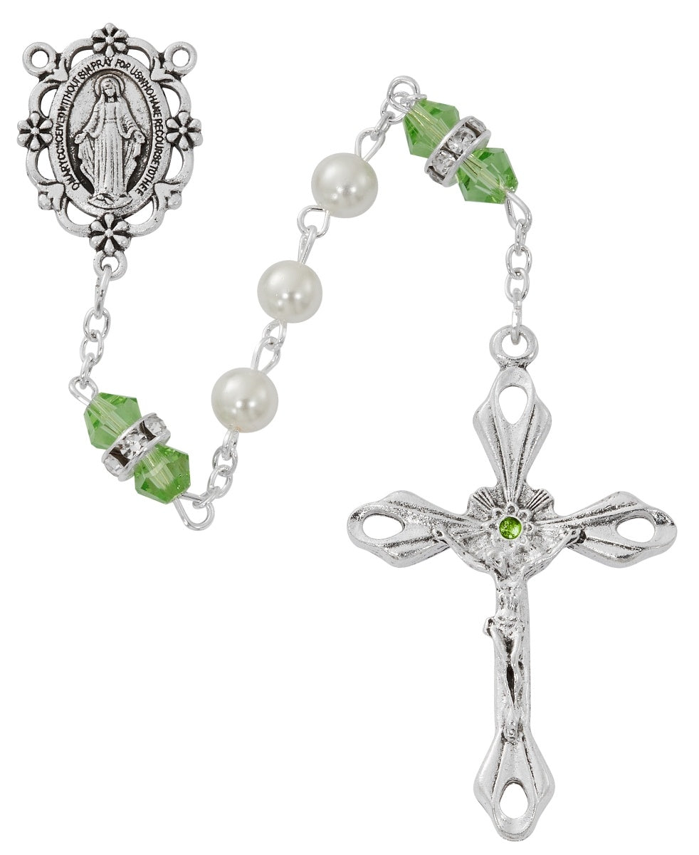 Rosary/Lt Green/Peridot/Aug/Pearl/6mm