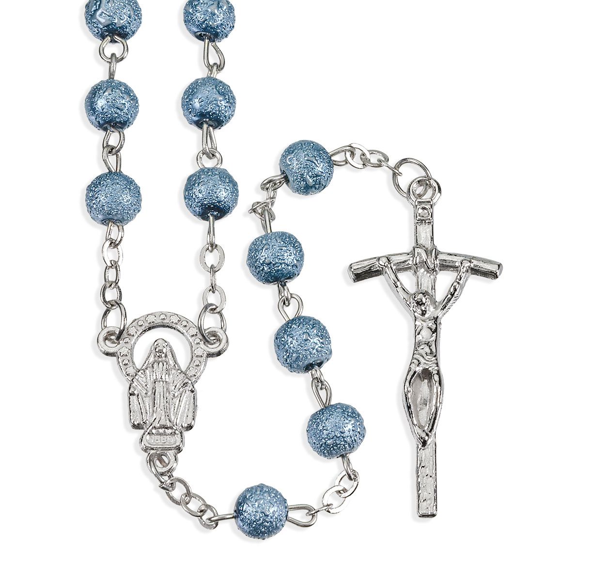Rosary/6MM/Blue Hammered Bead-Added SM Box