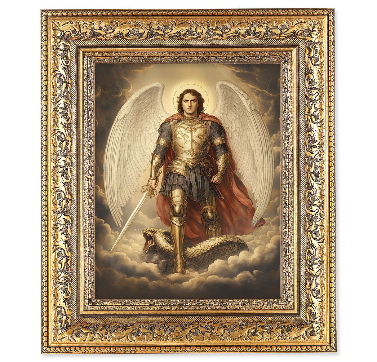 Framed Print-Archangel ST. Michael in Armor-Antique Gold Frame-12.5"by 14.5"