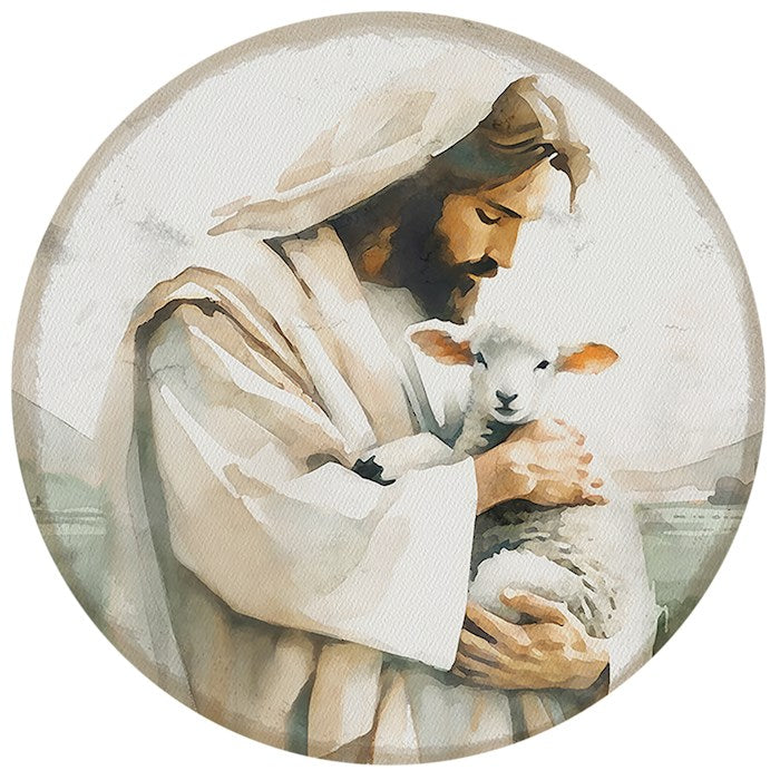 Magnet-Round-Jesus Holding A Lamb-2.5"