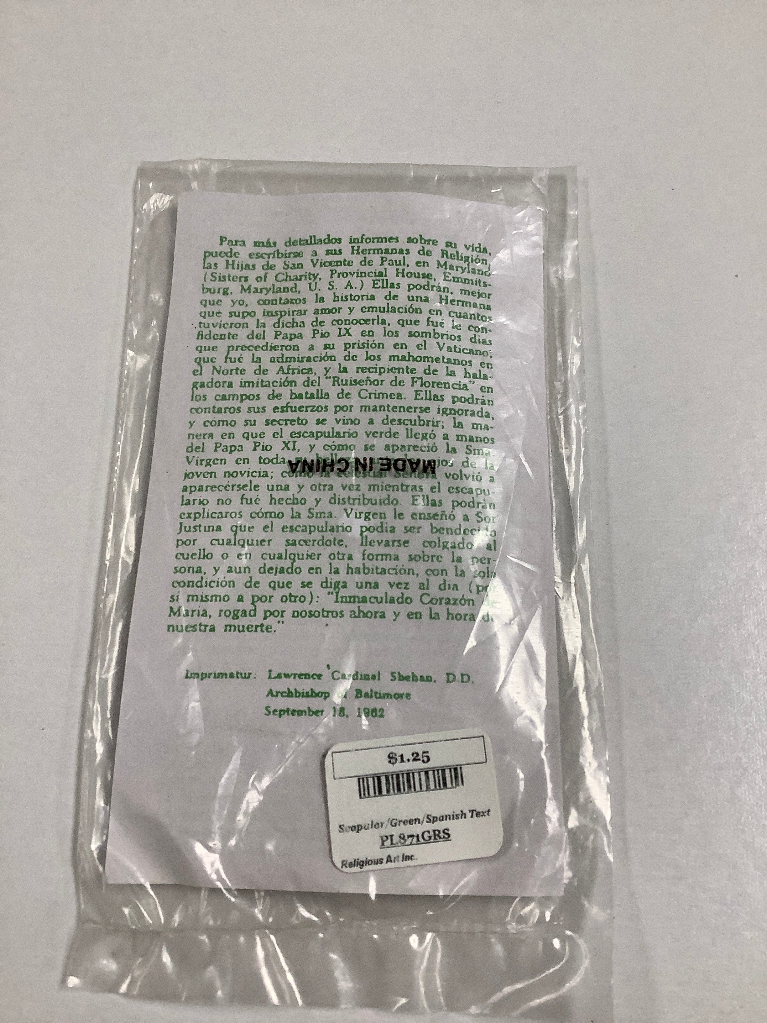 Scapular/Green/Spanish Text