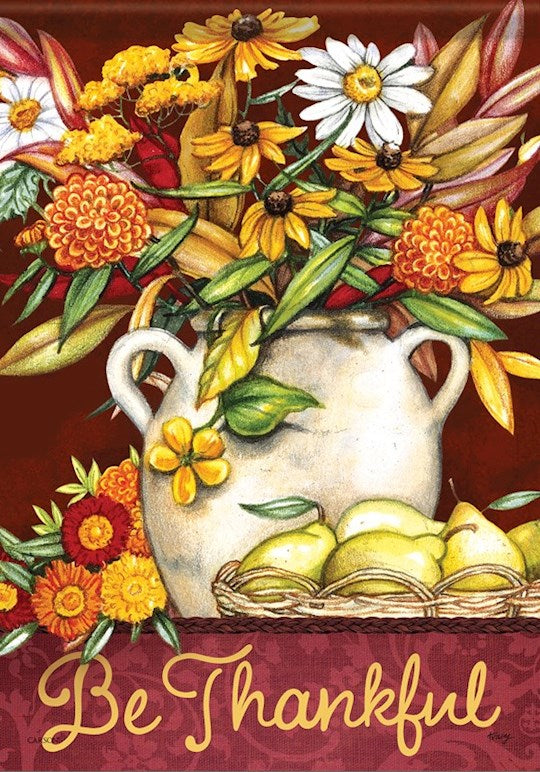 Garden Flag-Be Thankful-Floral Ceramic Jar