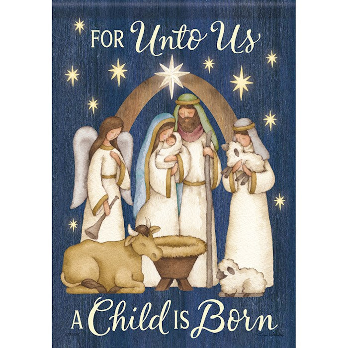 Garden Flag-Christmas-Nativity-Unto us a Child is Born