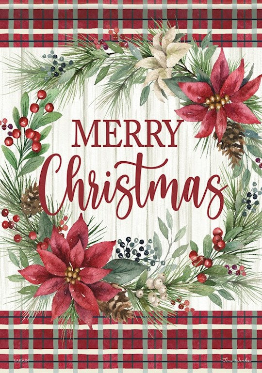 Garden Flag-Poinsettia Wreath-Christmas