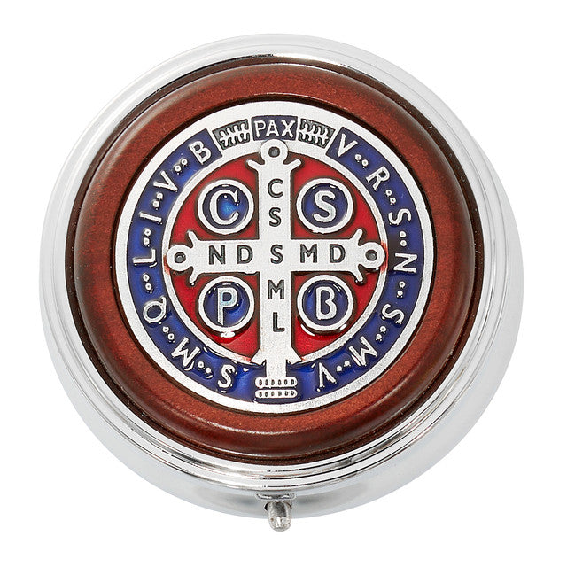 Rosary Case-St Benedict-Silver/Wood/Enamel