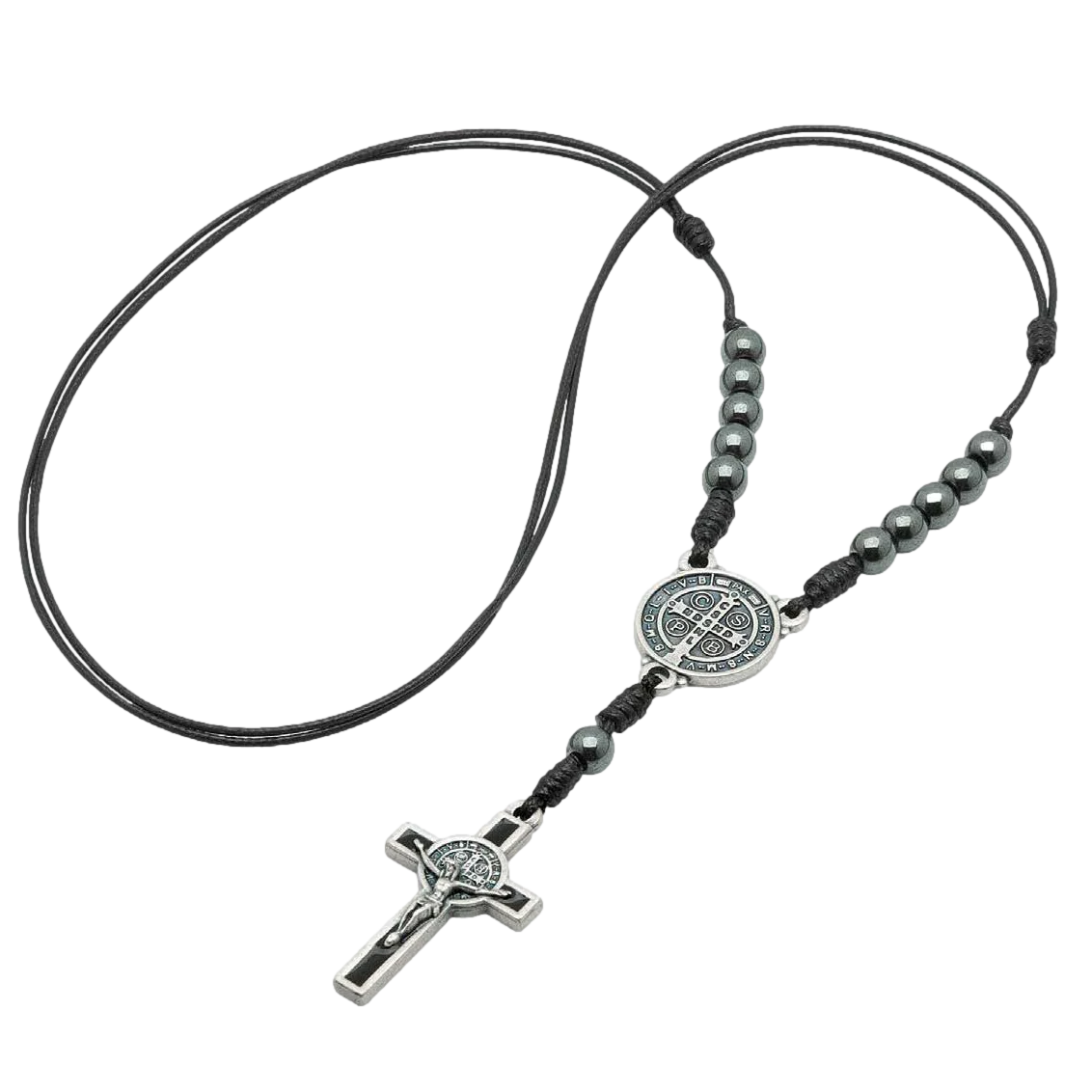 Necklace-St Benedict-Hematite-Silver