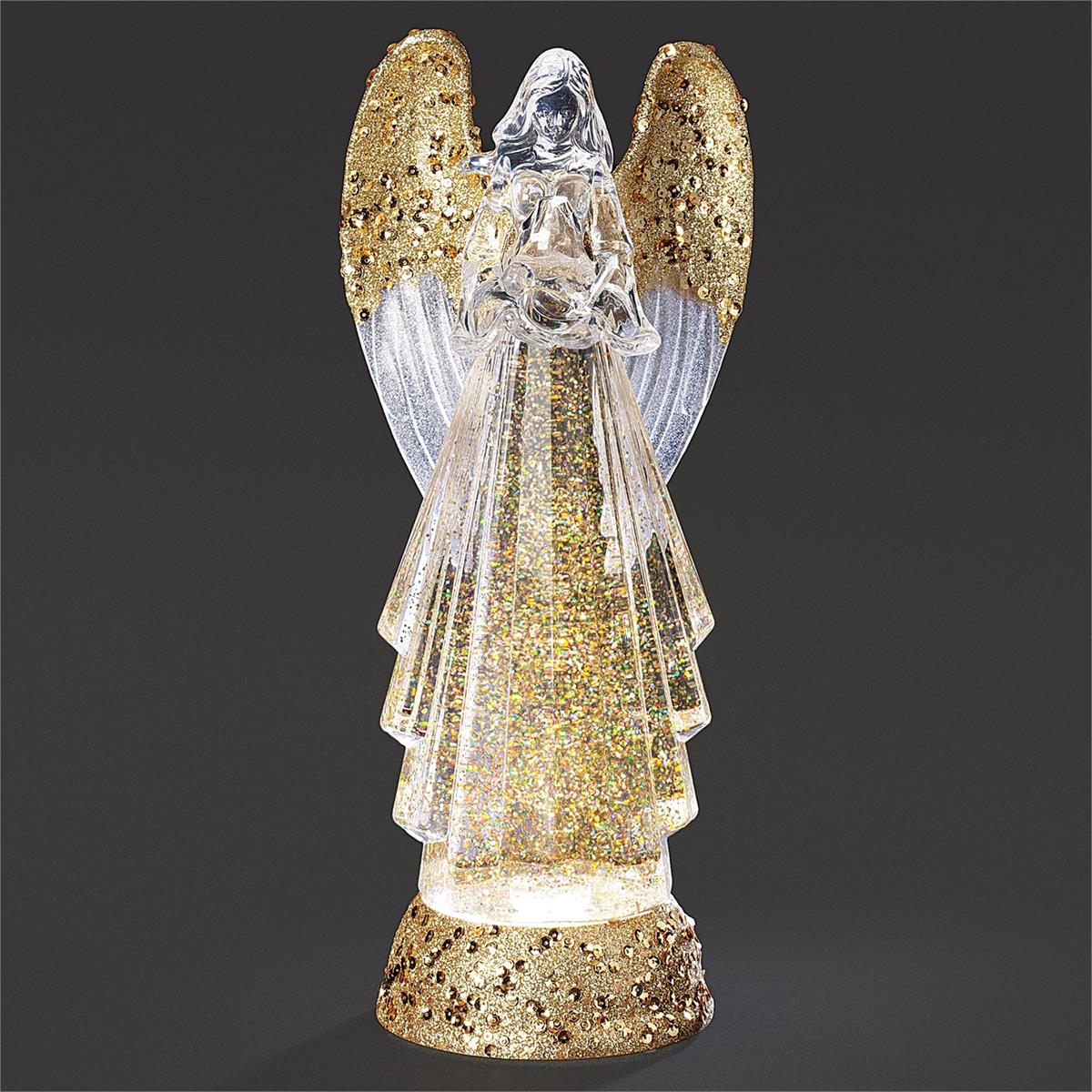 Figurine-Angel-Light Up-Gold Glitter Swirl-12.75"