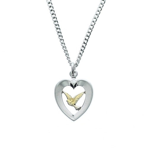 Necklace/SS/Tutone Heart/Dove