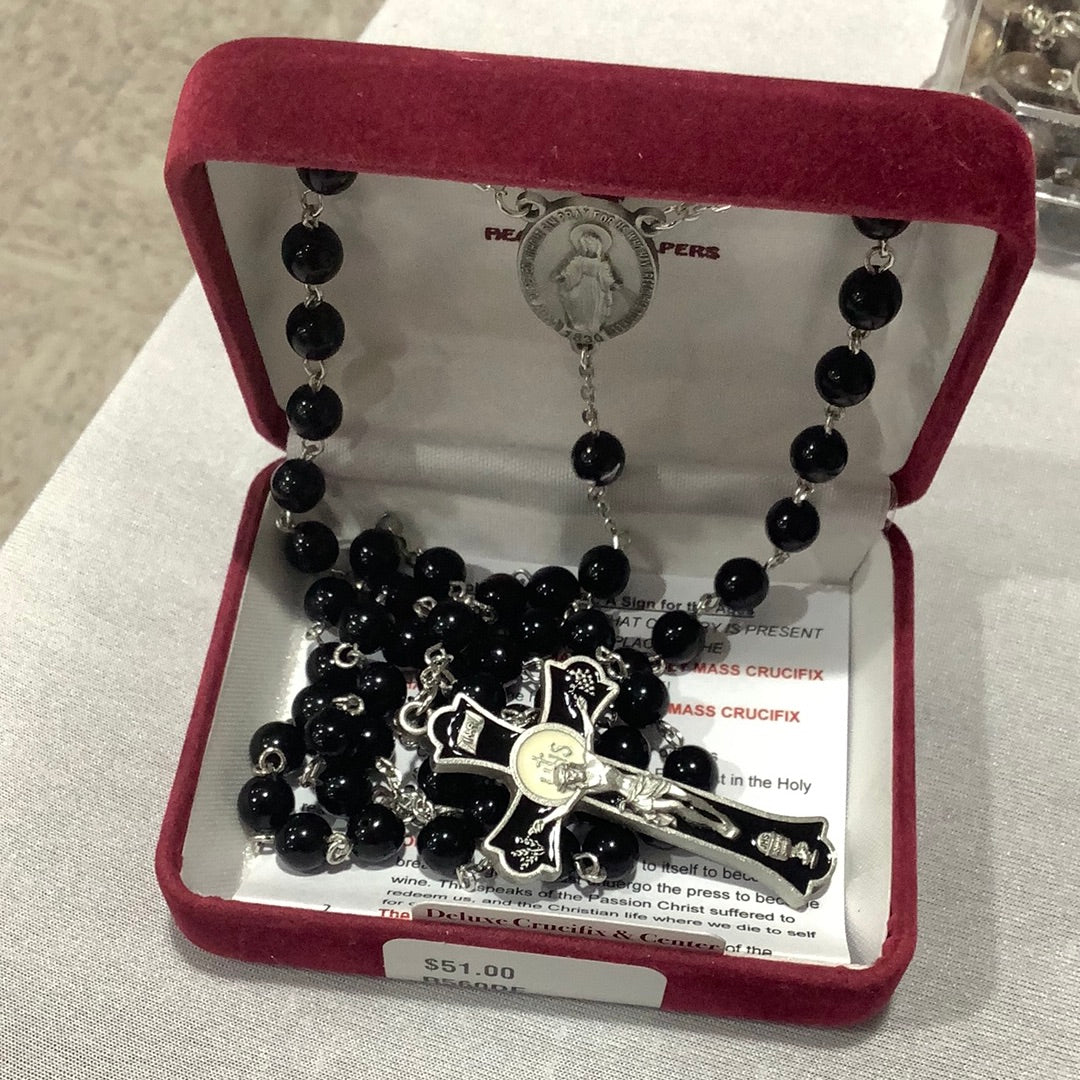 Rosary/ 4x6mm Pewt Black Glass