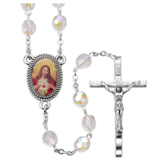 Rosary-100 Requiem-Black Glass-Sacred Heart/Mary