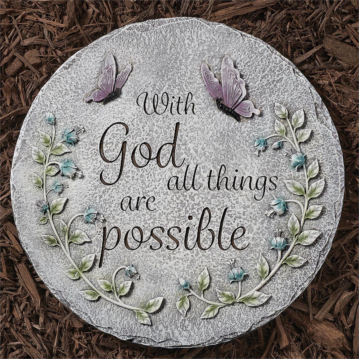 Garden Stone-Butterflies-With God All Things-10"