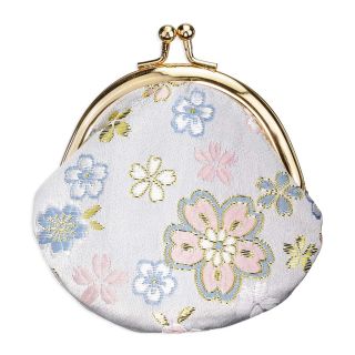 Rosary Pouch-Blue Tapestry Fabric w/ Gold Flowers-Brass Snap Opening-4"by 4"