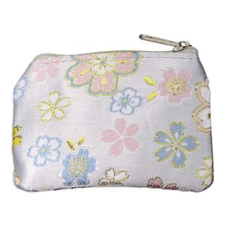 Rosary Pouch-Zipper-Blue Tapestry Fabric w/ Gold And White Flowers