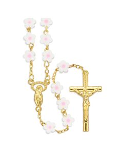 Rosary-White/Pink Flower Beads-GP-7MM