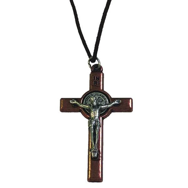 Necklace-Cross-St Benedict-Gold Tone-Corded