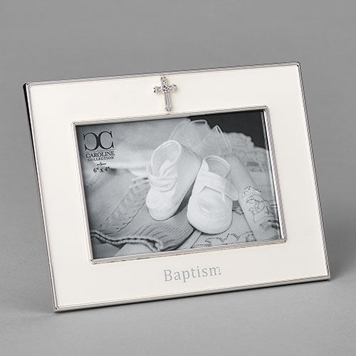 Frame-Baptism-White-Silver Cross