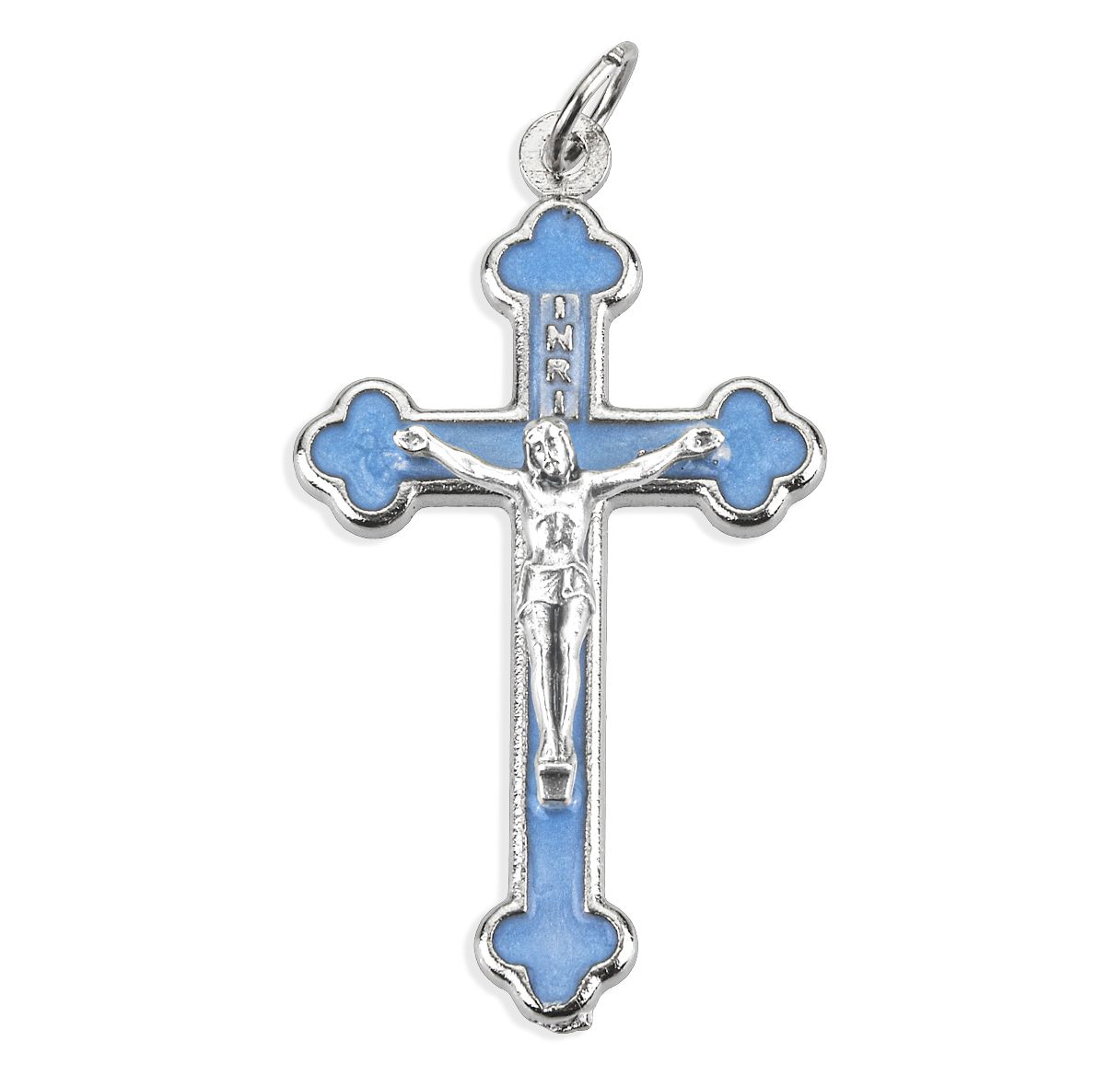 Crucifix Medal-1 1/2"-Pearl Blue