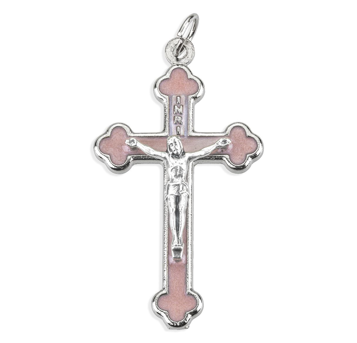Crucifix Medal-1 1/2"-Pearl Pink