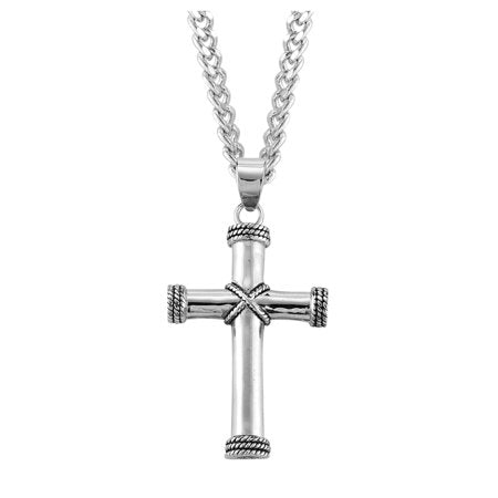 Necklace-SS Cross Rope-Chain 24"-Boxed