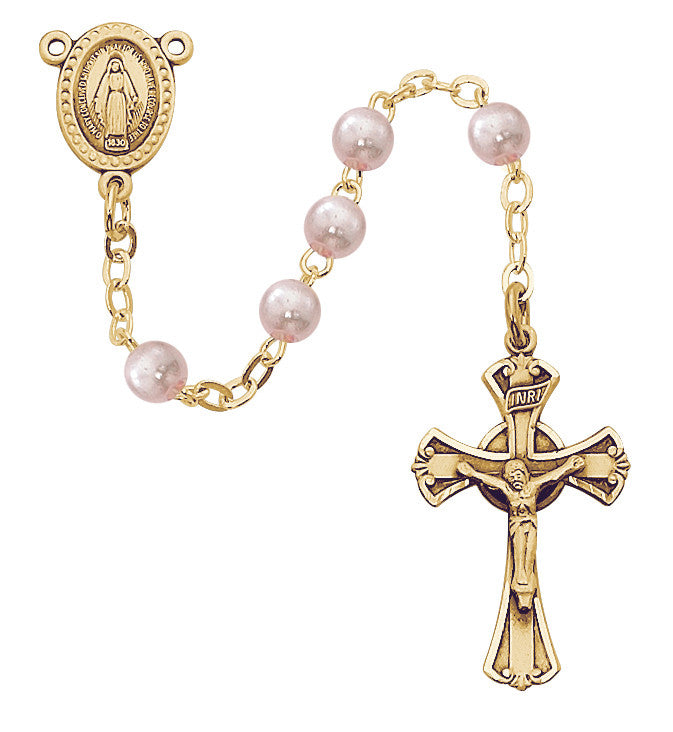 Rosary-GP-Pink Glass-3mm-16"