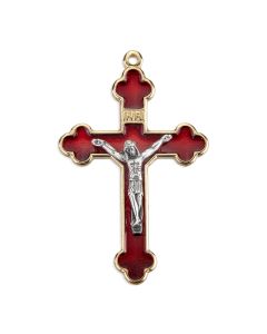 Medal-Crucifix-Red Epoxy-Gold Finish-Silver Corpus