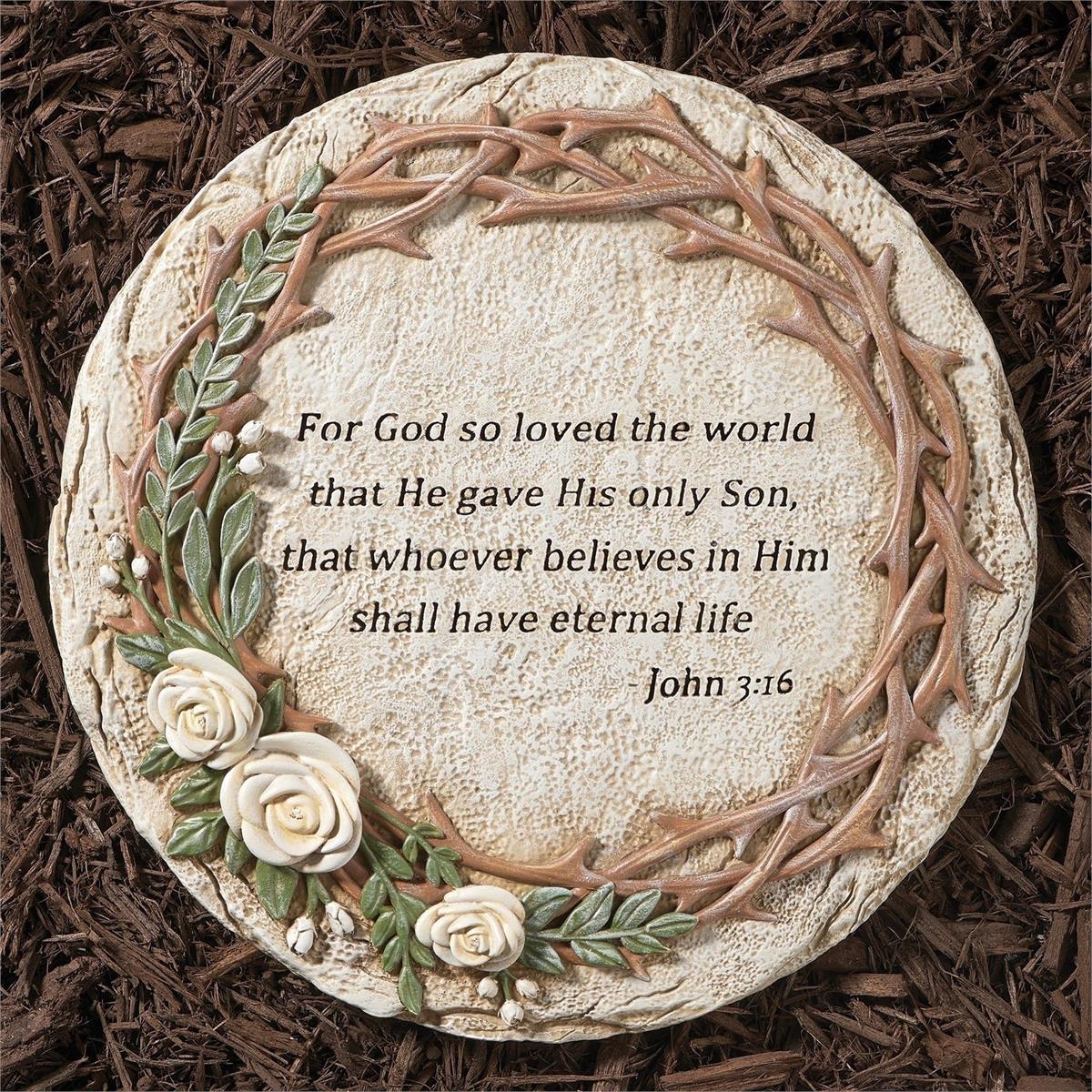 Garden Stone-12"-Jhn 3:16-Crown Of Thorns