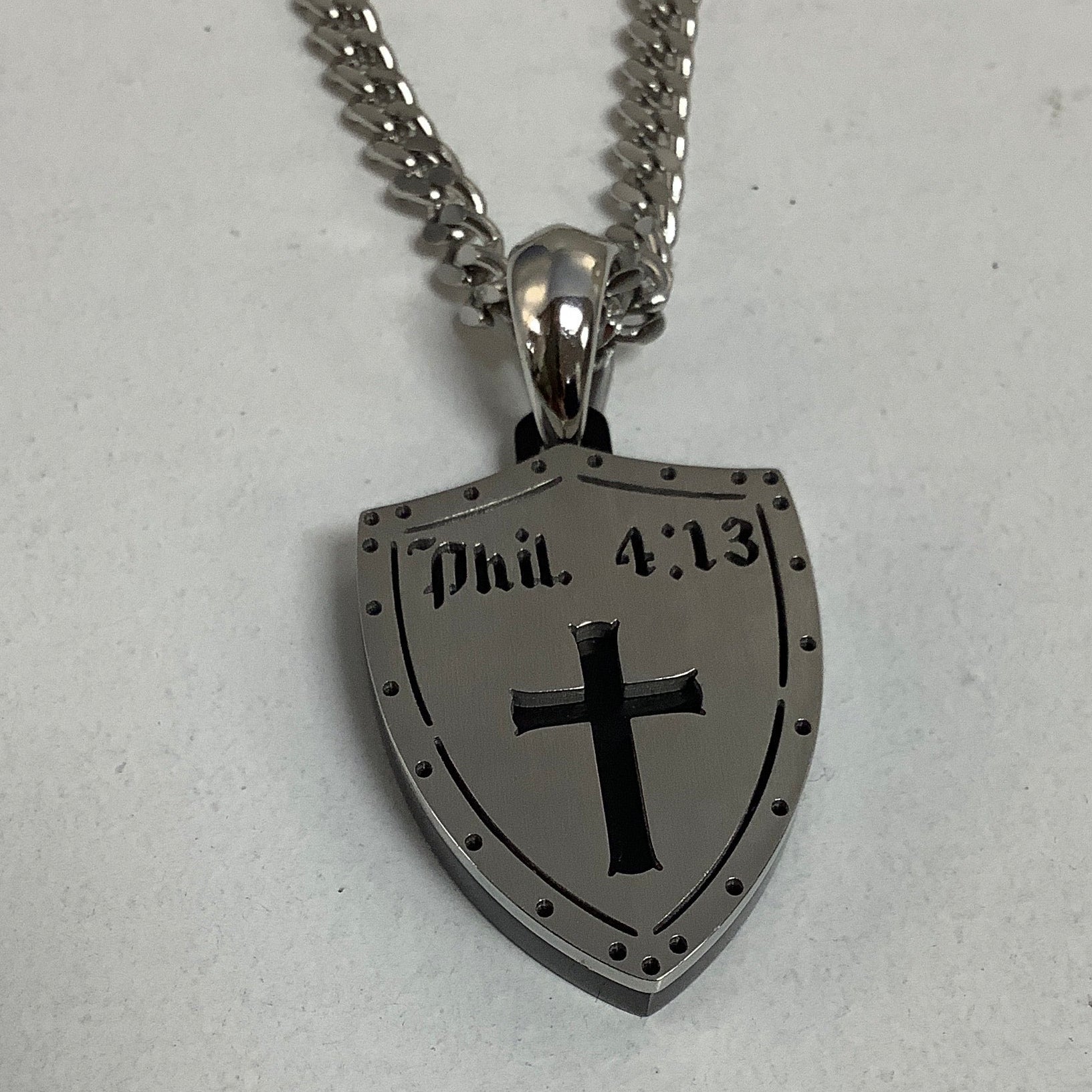 Necklace-Php 4:13-1611 Shield-His Strength-24"