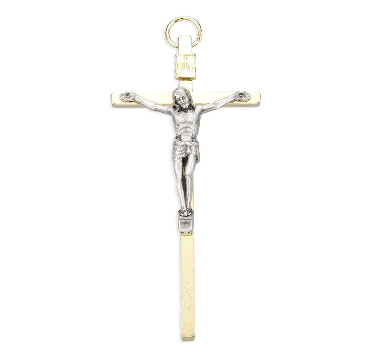 Crucifix-Hanging-Gold Cross-Silver Corpus-40mm