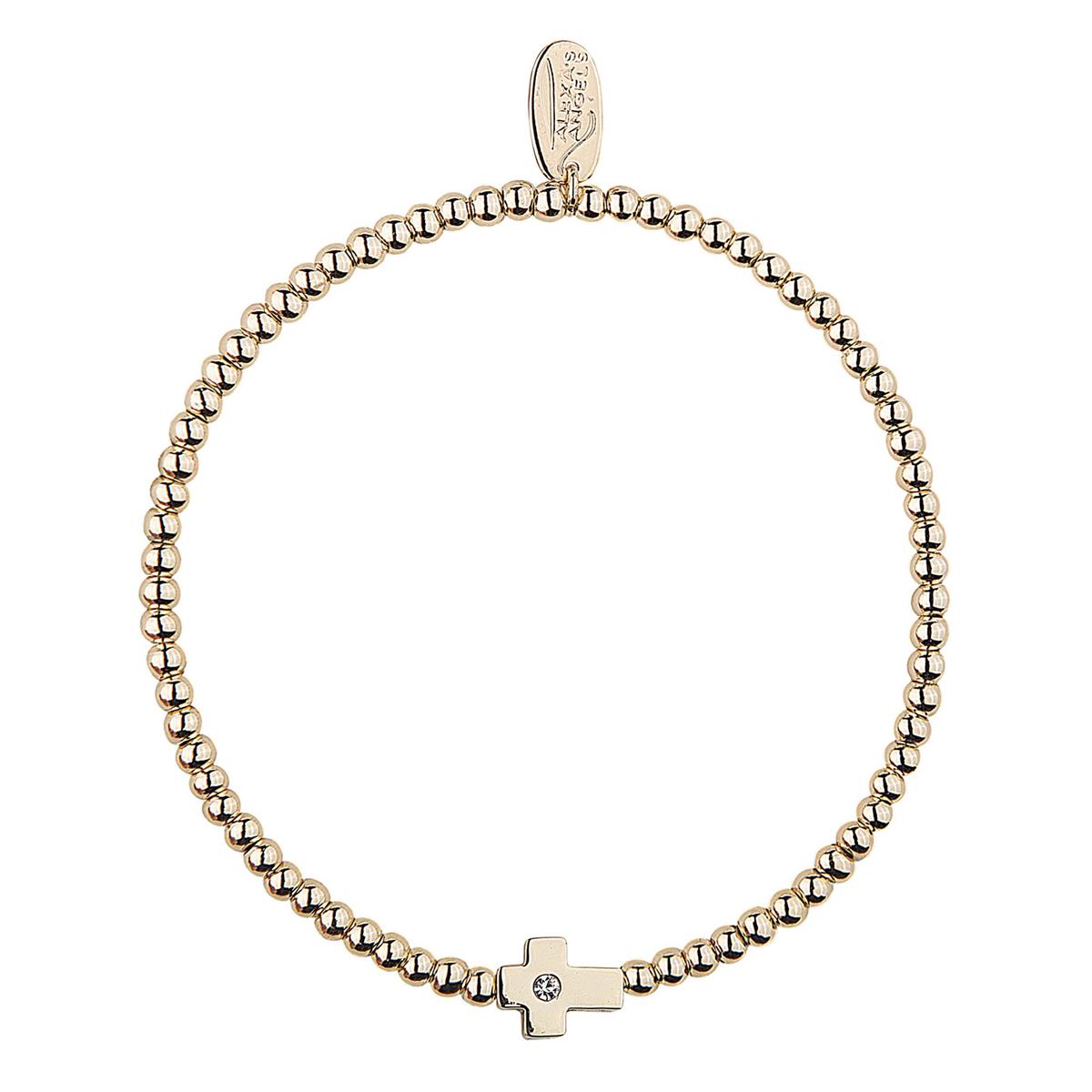 Bracelet-Gold Cross-Stretch-7"