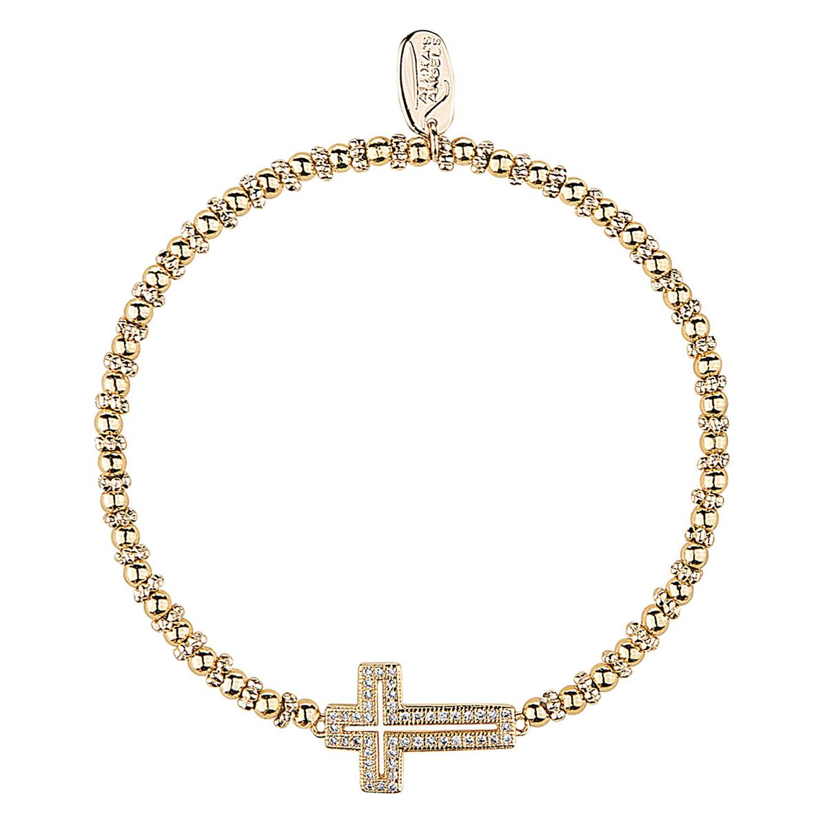 Bracelet-Jeweled Gold Cross-Stretch-7"