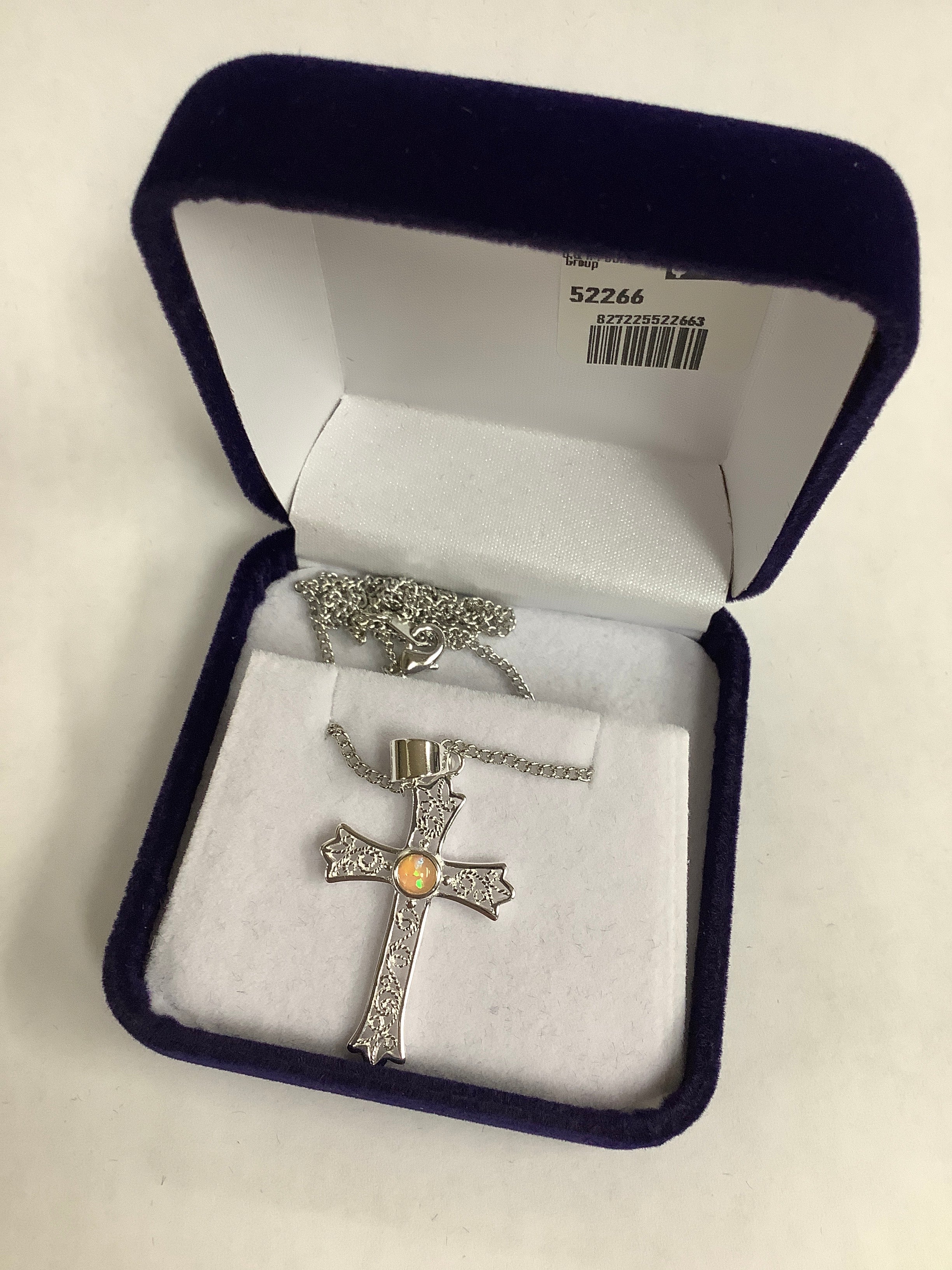 Necklace-Filagree Cross SS-Pink Opal