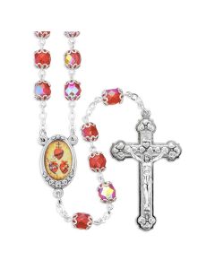 Rosary-JMJ Three Hearts-7mm-Ruby