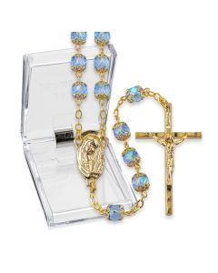 Rosary-Sapphire Glass-Double Gold Capped-7mm
