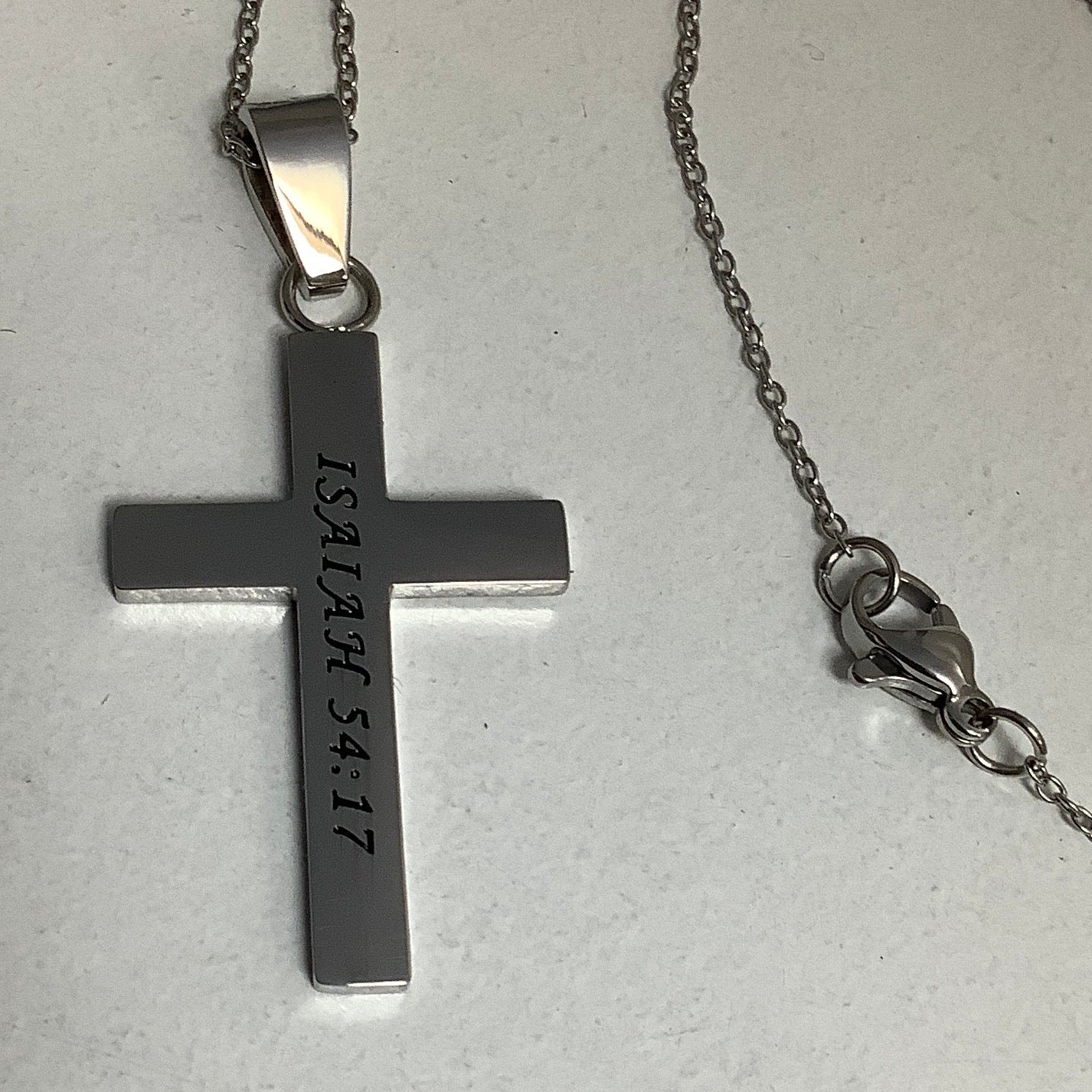 Necklace-Isa 54:17-Girl's CZ Cable Cross-No Weapon