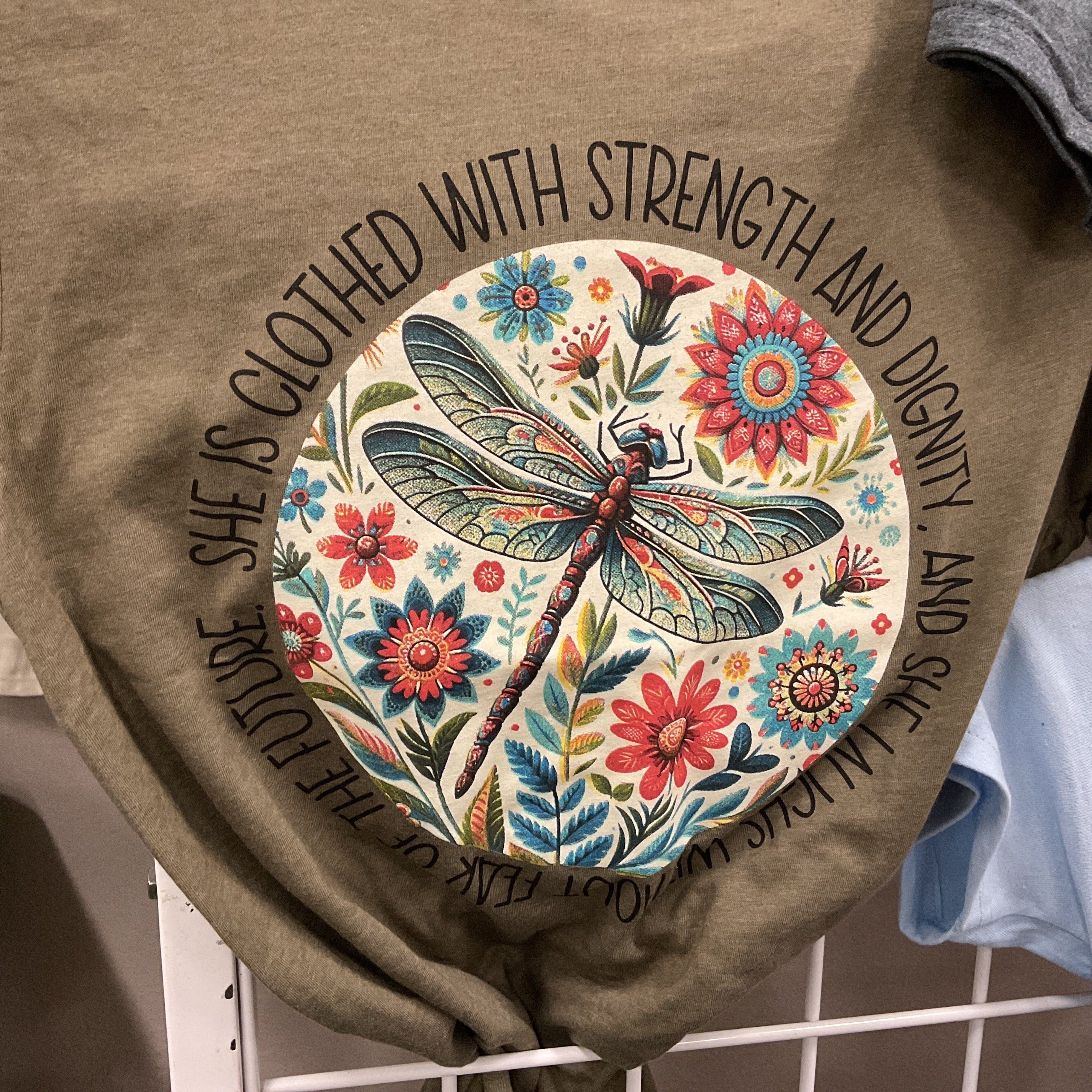 TShirt-Heather Olive-She Is Clothed With Strength