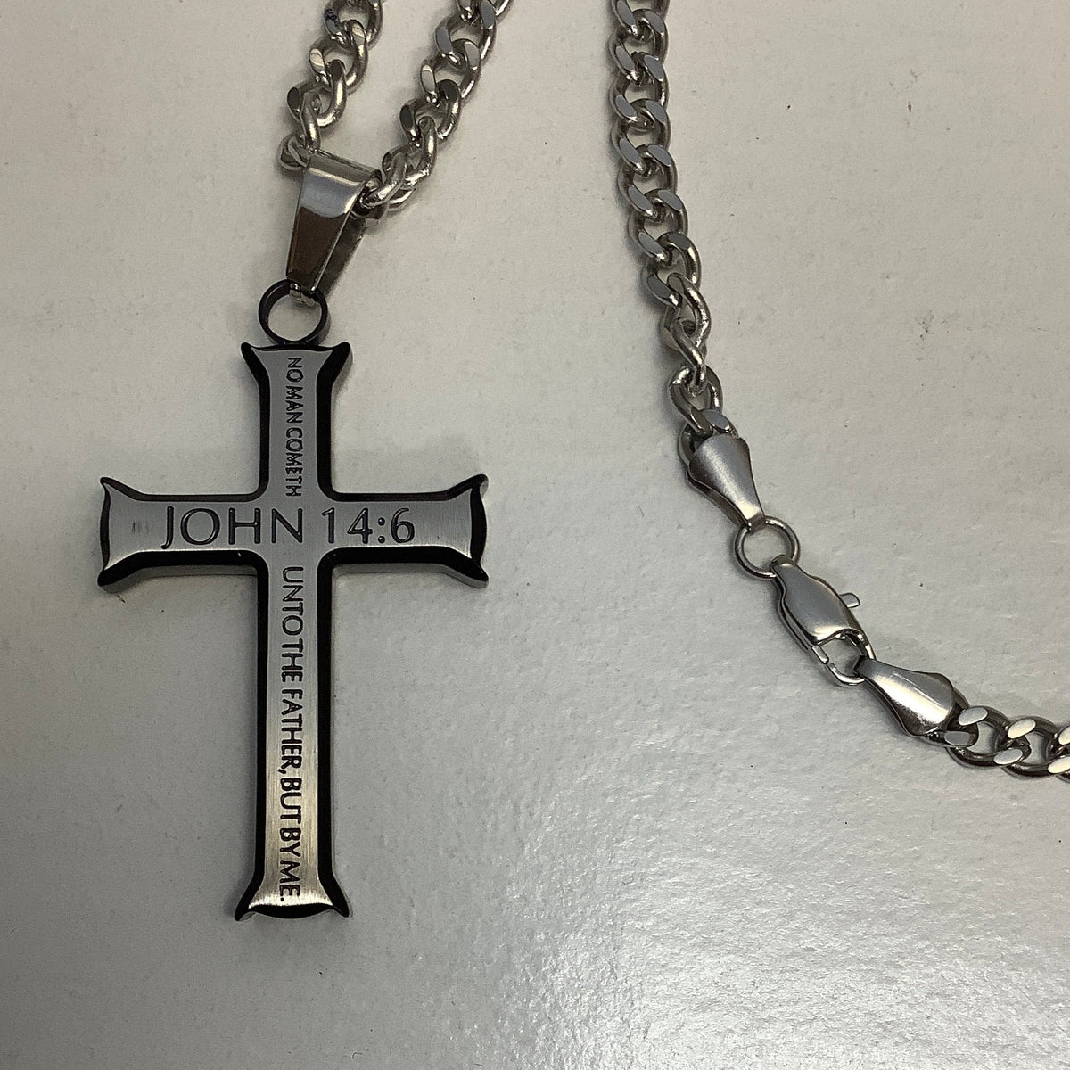 Necklace-Jhn 14:6-Iron Cross-ONYX-The Way The Truth Life-24"