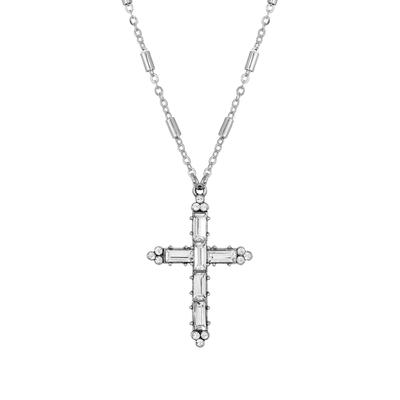 Necklace/Crystal Cross/Silv/Pew-20"