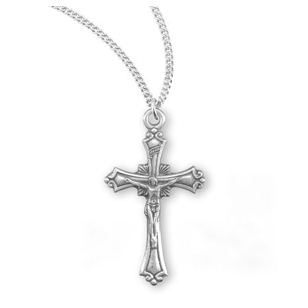 Necklace-SS Crucifix Ray Bursts-Chain 20"-Boxed
