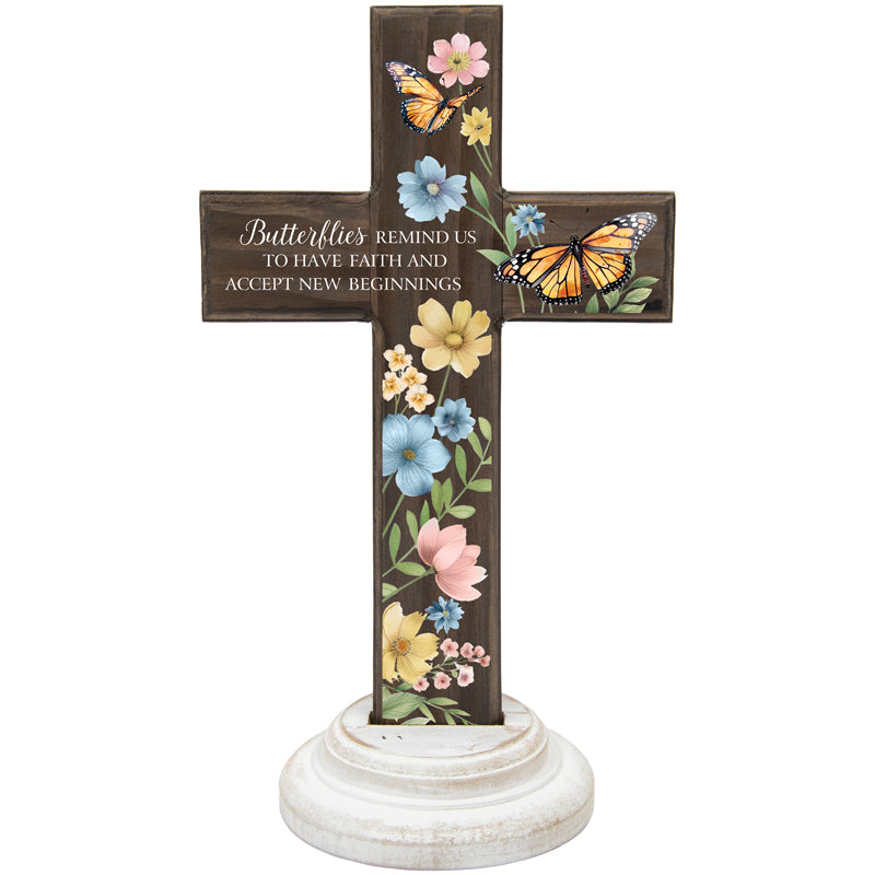 Cross-Standing-Wood-12.5"-Butterflies-New Beginnings