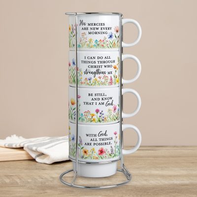 Mug-Stacked-4 Piece-Religious Floral