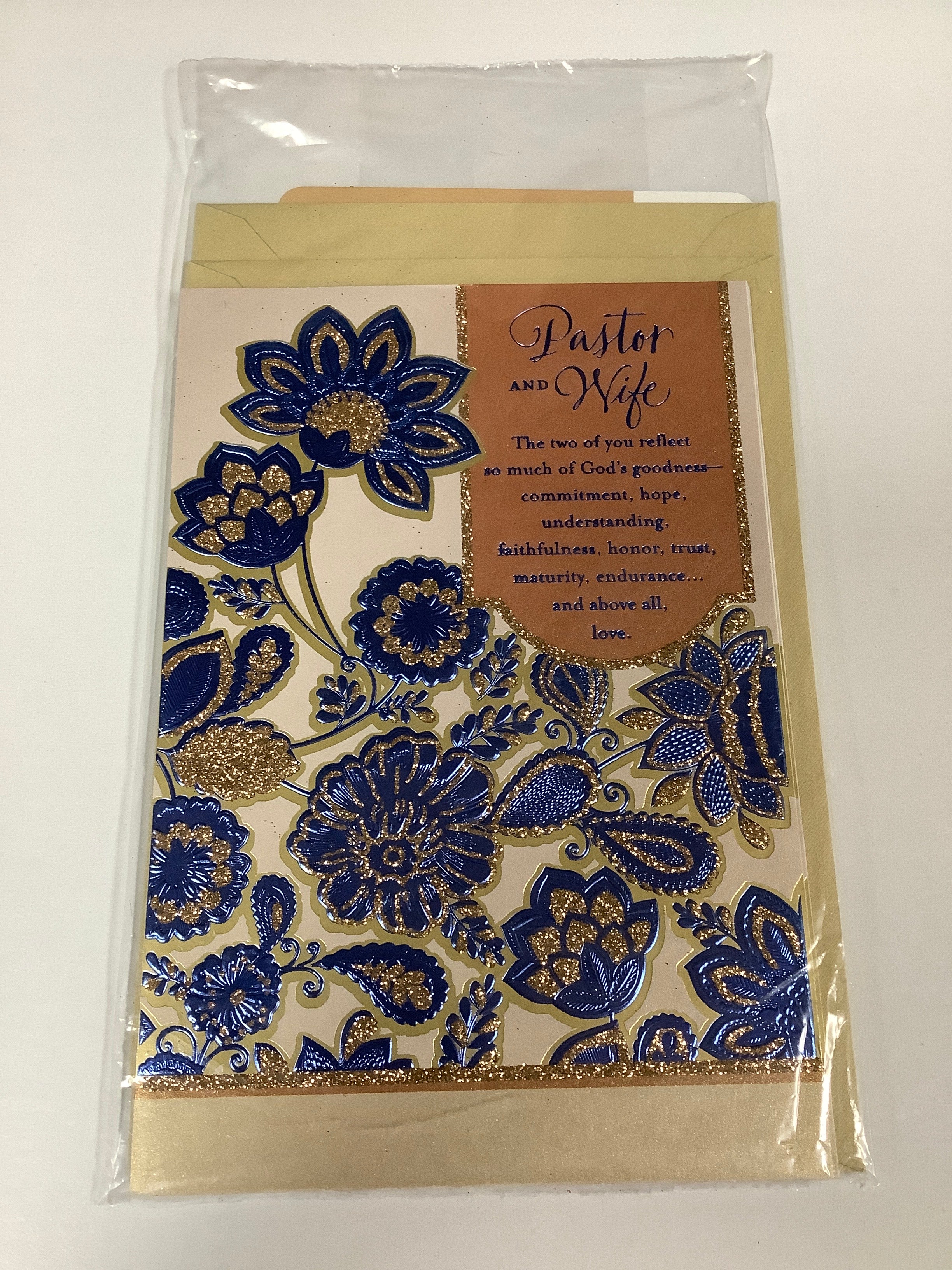 Card-Pastor & Wife-Bright Blue Flowers-88275