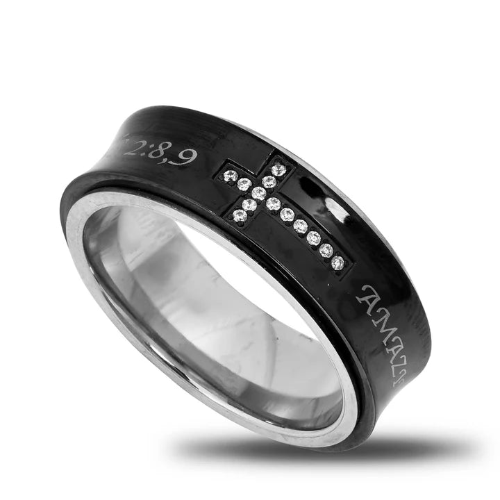 Ring-Eph 2:8-9-Girl's Black Spinner-Amazing Grace