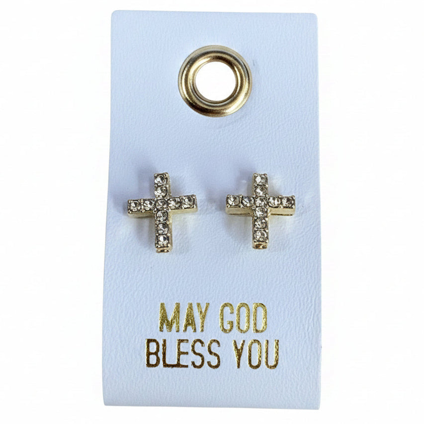Earrings/Leather Tag/God Bless