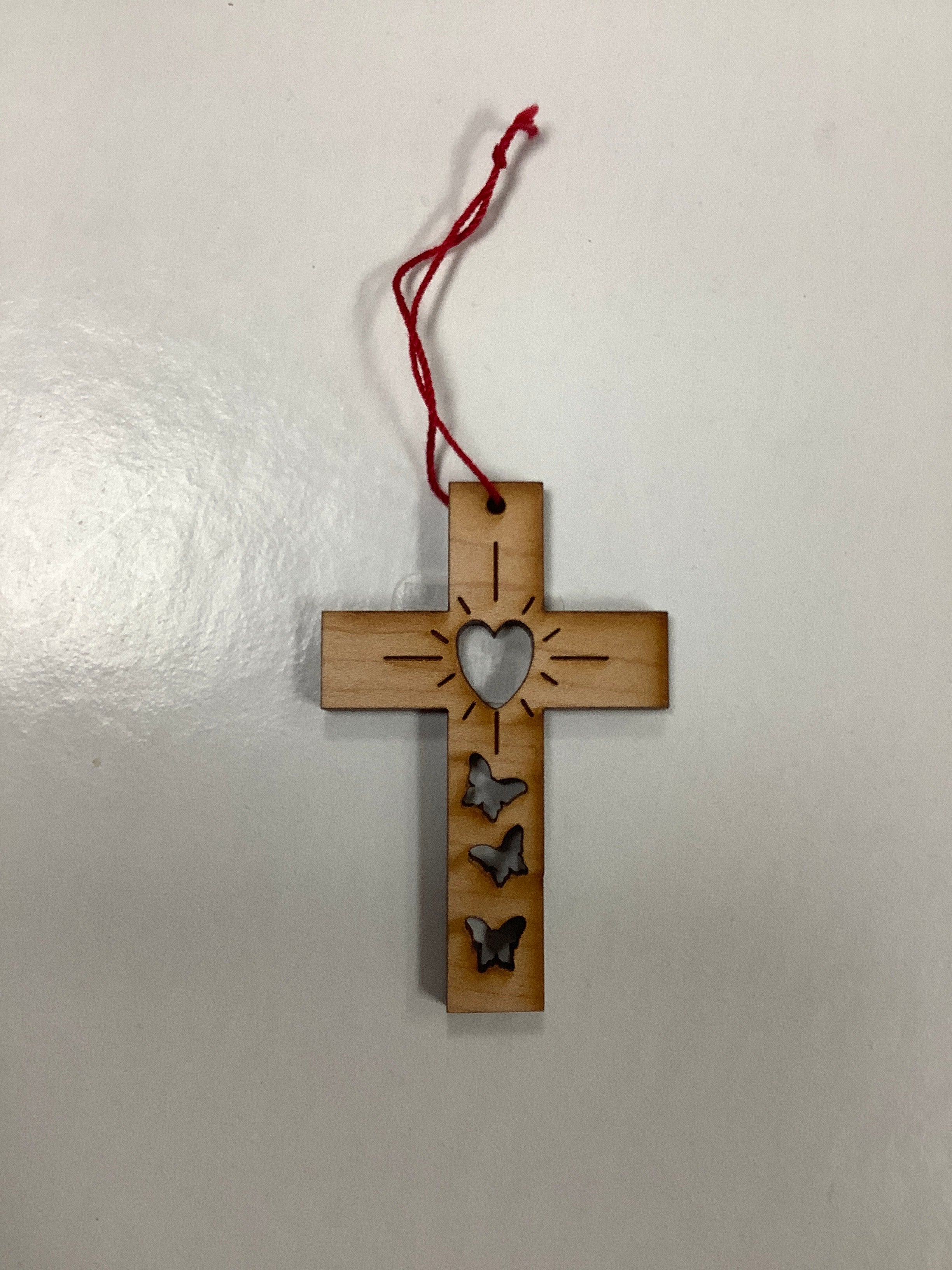 Magnet-Wooden-Cross-3 Butterflies-Heart