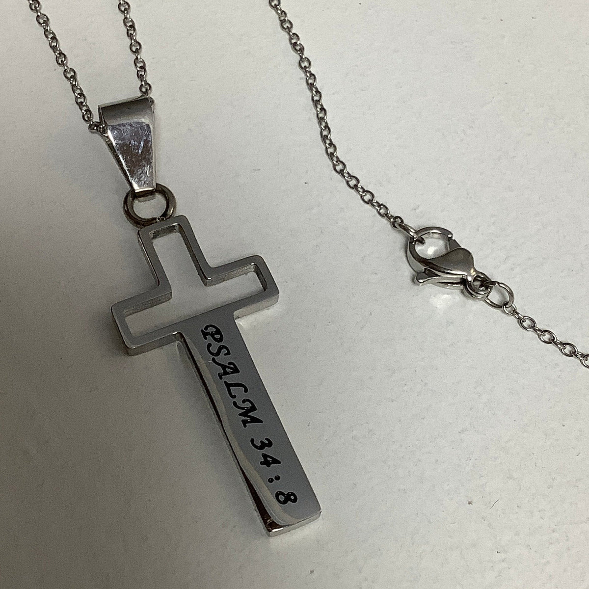 Necklace-Psa 34:8-Window Cross-Blessed