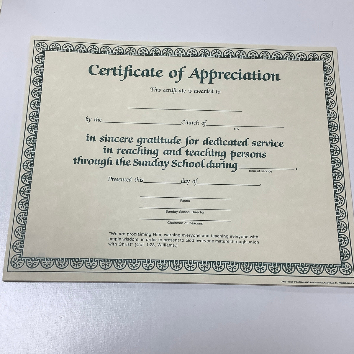 Certificate-Appreciation-Sunday School Teacher