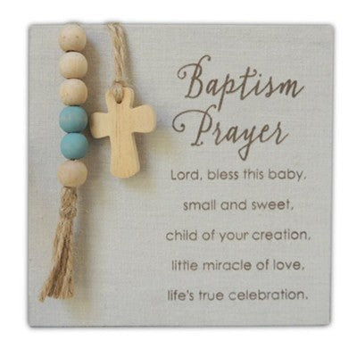 Plaque-Baptism Prayer-Blue-Wood Cross